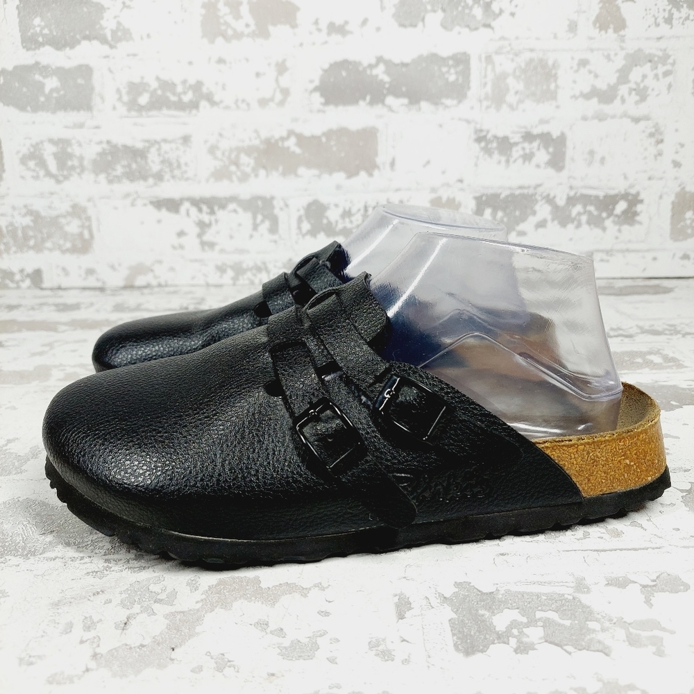 Birkenstock Birki's Boston Black L7/M5 Pebbled Birko Flor Mules Clogs F 358